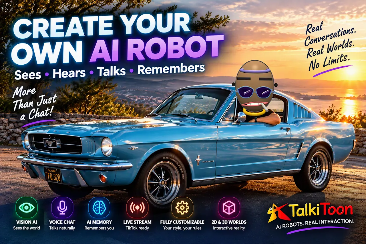 TalkiToon AI robot in a car scene – create your own AI robot that sees, hears and talks