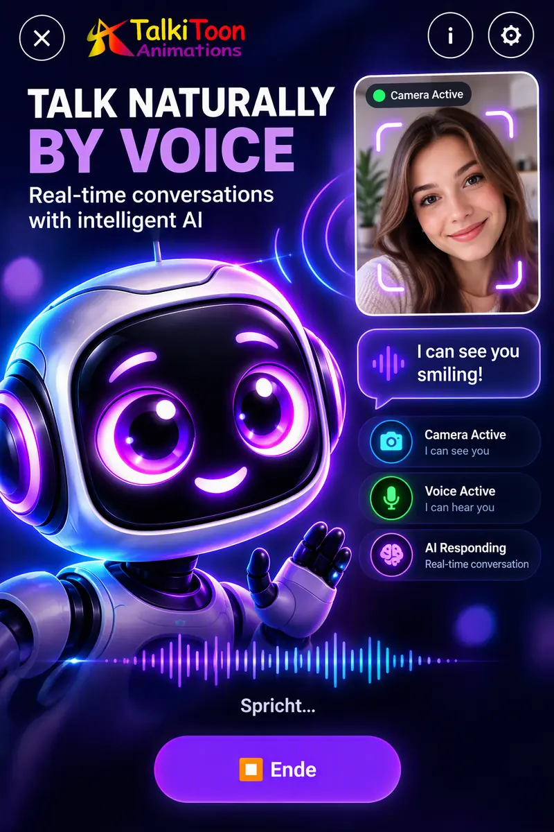 TalkiToon app: AI robot talks by voice and sees you through the camera